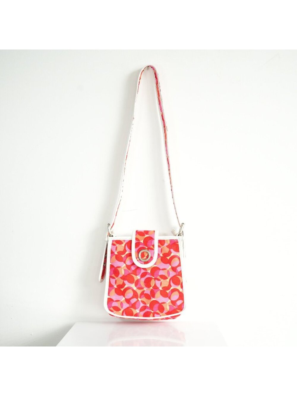 Celine Red Canvas White Leather Shoulder Bag
